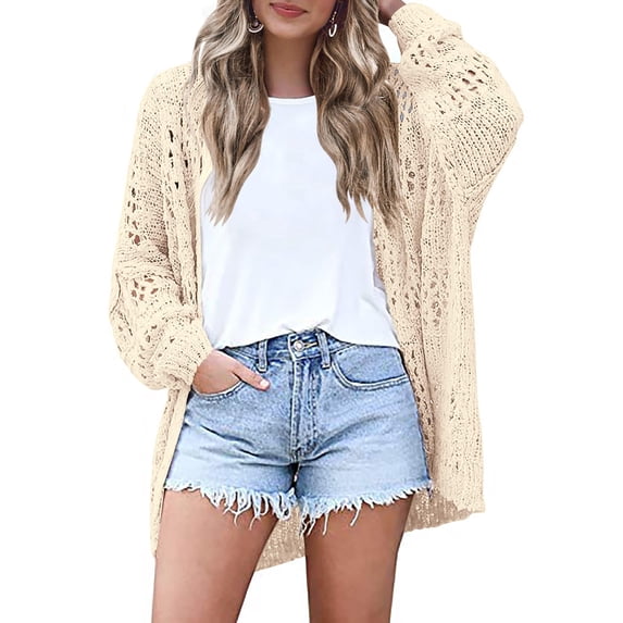 Zeagoo Crochet Cardigan Spring Lightweight Open Front Long Sleeve Knit Cardigans for Women
