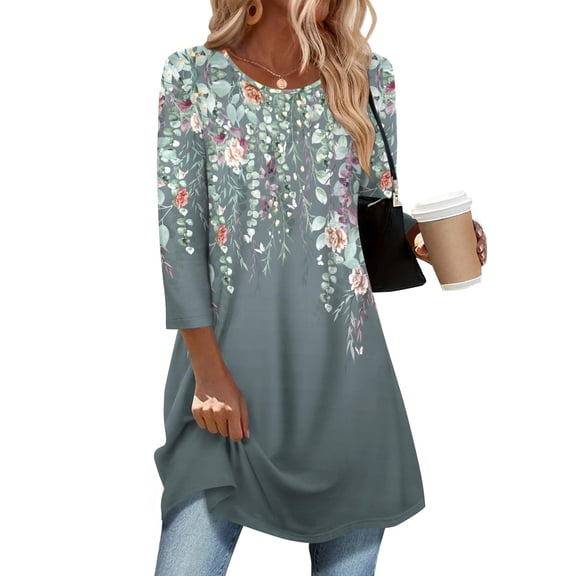 Zeagoo Dressy Tops for Women 3/4 Sleeve Summer Outfits Loose Fit Round Neck T Shirts Fall Dressy Blouses