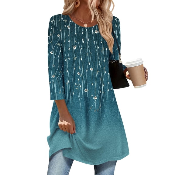 Zeagoo Dressy Tops for Women 3/4 Sleeve Summer Outfits Loose Fit Round Neck T Shirts Fall Dressy Blouses