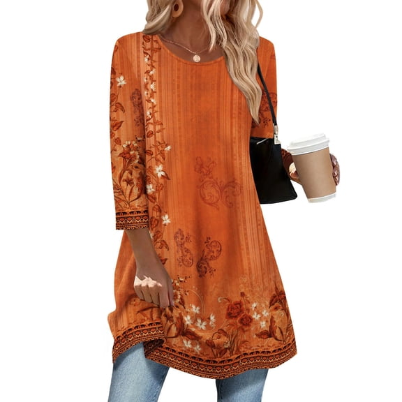 Zeagoo Dressy Tops for Women 3/4 Sleeve Summer Outfits Loose Fit Round Neck T Shirts Fall Dressy Blouses