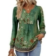 thumbnail image 1 of Zeagoo Fall Shirts for Women 2025 V Neck Button Casual Dressy Blouses Long Sleeve T-Shirts Pleated Floral Tunic Tops Boho Shirt, 1 of 5