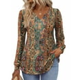 thumbnail image 1 of Zeagoo Fall Shirts for Women 2025 V Neck Button Casual Dressy Blouses Long Sleeve T-Shirts Pleated Floral Tunic Tops Boho Shirt, 1 of 8