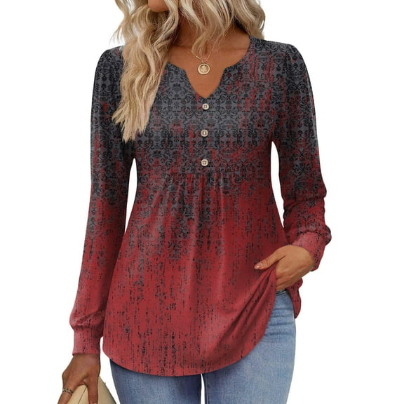 Zeagoo Fall Shirts for Women 2025 V Neck Button Casual Dressy Blouses Long Sleeve T-Shirts Pleated Floral Tunic Tops Boho Shirt