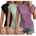thumbnail image 1 of Zeagoo Fitted Shirts for Women Cap Sleeve Ruched T Shirts Crewneck Solid Tunics Business Work T-Shirt Summer Basic Top, 1 of 6