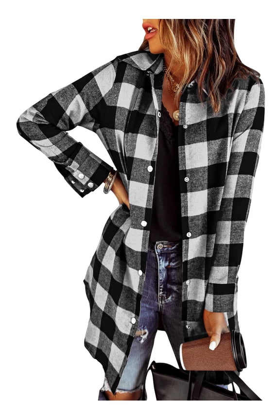 Flannel for Women 2025 Fall Fashion Long Sleeve Plaid Button Down Shirts Shacket Blouse Top with Pockets