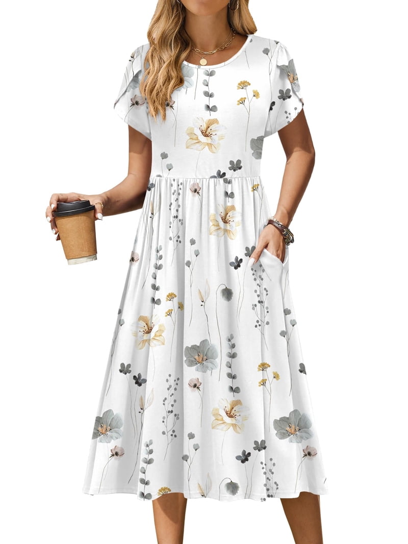 Zeagoo Floral Casual Dresses Modest Tshirt Dress Aline Midi Dress Floral  Boho Sundress with Pockets Cotton Ladies Summer Dress Travel Dress Holiday  Dresses - Walmart.com