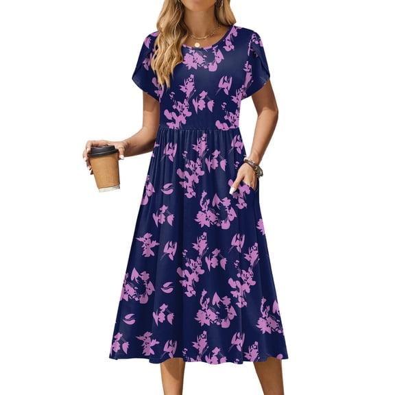 Zeagoo Floral Casual Dresses Modest Tshirt Dress Aline Midi Dress Floral Boho Sundress with Pockets Cotton Ladies Summer Dress Travel Dress Holiday Dresses