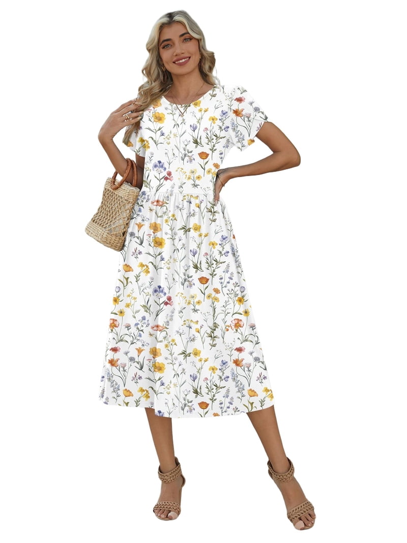 modest casual dresses Lexi Maxi in Off White Medium Knee length dress with empire waist Womens Summer Cotton Linen A-line