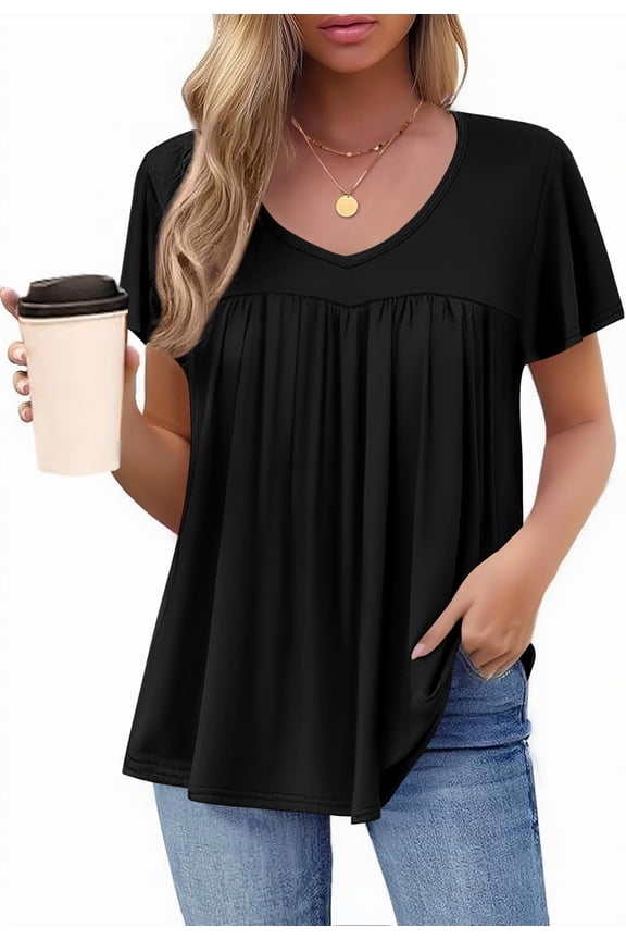 Floral Tops for Women Flowy Blouses Ruffle Sleeve Tunics Boho Peasant Blouses for Women Summer 2025