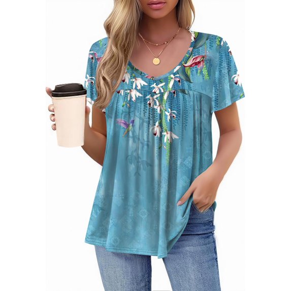 Zeagoo Floral Tops for Women Flowy Blouses Ruffle Sleeve Tunics Boho Peasant Blouses for Women Summer 2025
