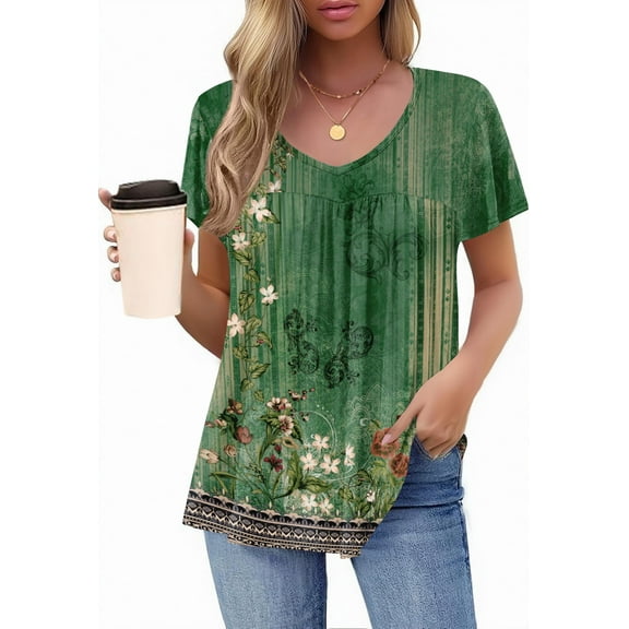Zeagoo Floral Tops for Women Flowy Blouses Ruffle Sleeve Tunics Boho Peasant Blouses for Women Summer 2025