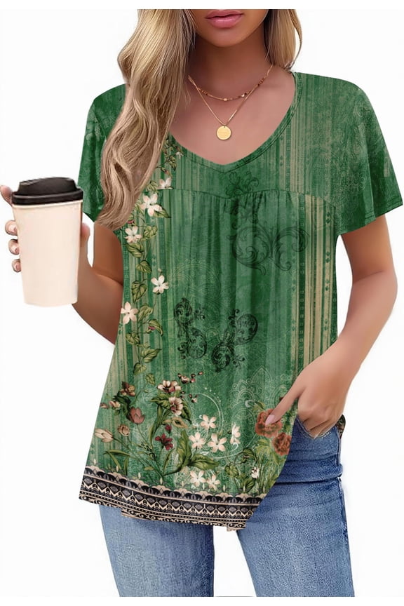 Floral Tops for Women Flowy Blouses Ruffle Sleeve Tunics Boho Peasant Blouses for Women Summer 2025