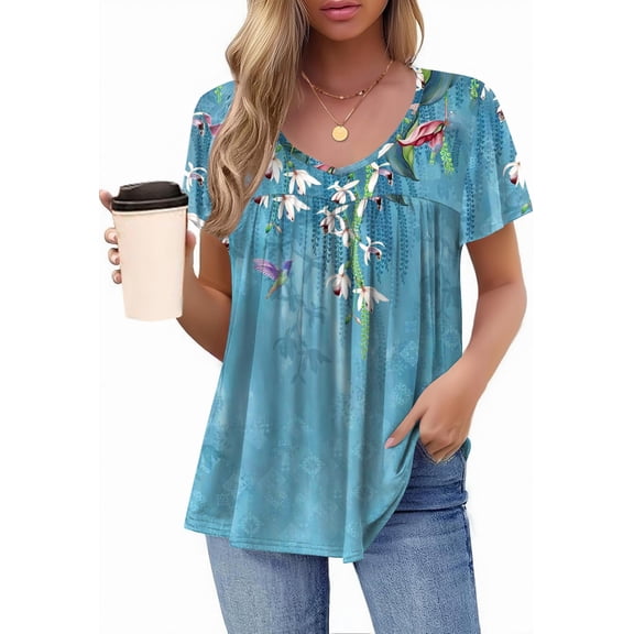 Zeagoo Floral Tops for Women Flowy Blouses Ruffle Sleeve Tunics Boho Peasant Blouses for Women Summer 2025