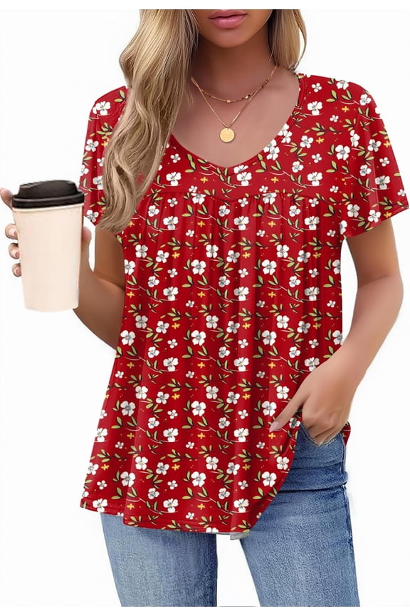 Floral Tops for Women Flowy Blouses Ruffle Sleeve Tunics Boho Peasant Blouses for Women Summer 2025
