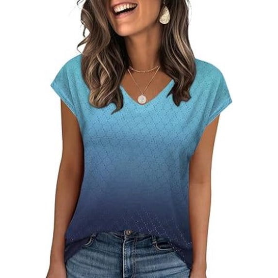 Zeagoo Flowy Tank Tops for Women Casual Eyelet Summmer Tops Cute Loose Fit V Neck Casual Cap Sleeve Shirts