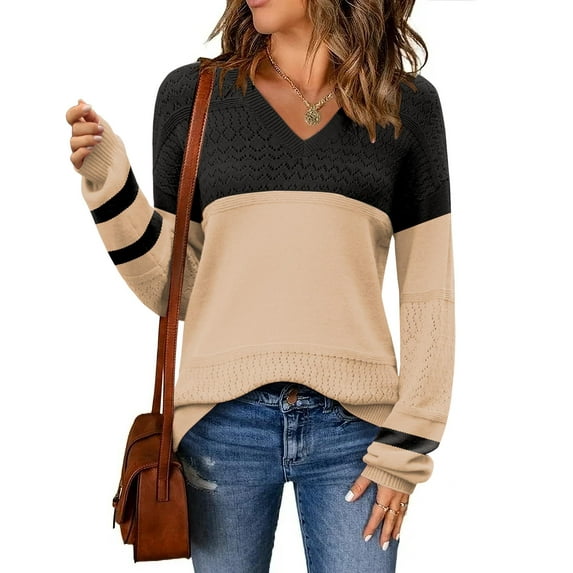 Zeagoo Hollow Pullover Sweaters for Womans V-Neck Batwing Long Sleeve Ribbed Knitted Crochetd Top