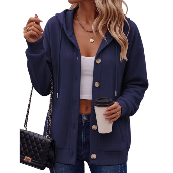 Zeagoo Hoodie for Women Hooded Sweatshirt Button Hoodies With Pockets Comfy Fleece Jackets