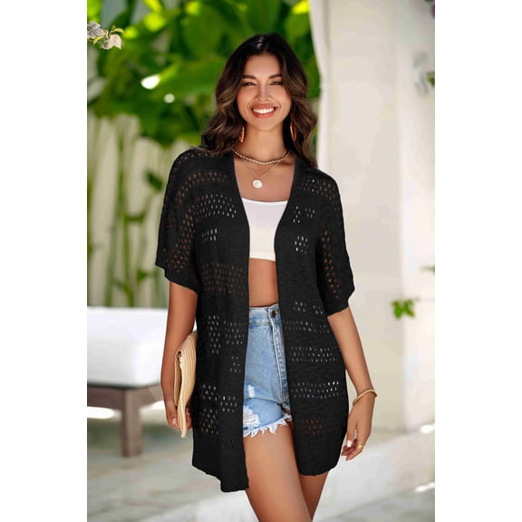 Zeagoo Lightweight Crochet Cardigan for Women 2025 Summer Boho Short Sleeve Open Front Knit Oversized Cardigans