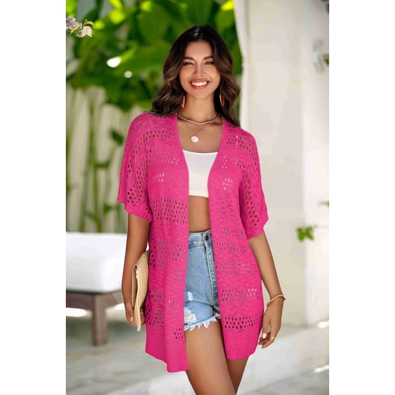 Zeagoo Lightweight Crochet Cardigan for Women Summer Boho Short Sleeve Open Front Knit Oversized Cardigans