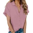 thumbnail image 1 of Zeagoo Linen Shirts for Women Button Down Short Sleeve V Neck Collared Casual Blouse Cotton Summer Tops, 1 of 6