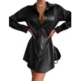 thumbnail image 1 of Zeagoo Long Sleeve Dress for Women Stain Silk Button Up Dress Trendy Mini Length Shift Dress Tie Waist A-Line Dress, 1 of 7