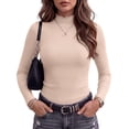 thumbnail image 1 of Zeagoo Long Sleeve Shirts for Women Ribbed Slim Fit Tops Lettuce Trim Mock Neck Summer Fall Basic Tee, 1 of 6