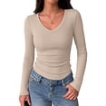 thumbnail image 1 of Zeagoo Long Sleeve Shirts for Women V Neck Top Ribbed Knit Fitted Basic Tee Going Out Tops Casual Fall Trendy, 1 of 6