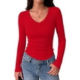 thumbnail image 1 of Zeagoo Long Sleeve Shirts for Women V Neck Top Ribbed Knit Fitted Basic Tee Going Out Tops Casual Fall Trendy, 1 of 6