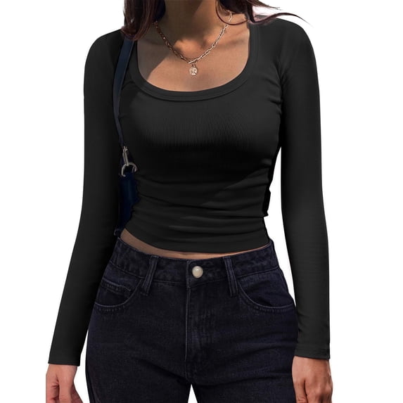 Zeagoo Long Sleeve Top Dress Shirt Fitted Square Neck T Shirts Soft Undershirt Clothes