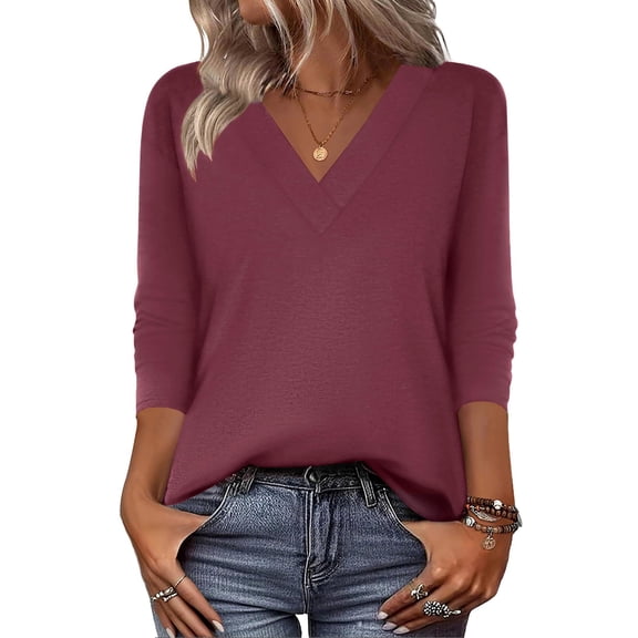Zeagoo Long Sleeve Tops Women Printed Dressy Casual V Neck T-shirts Basics Blouse Fall and Spring Wear Trendy Clothes