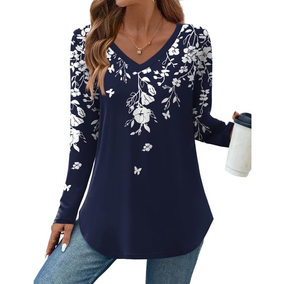 Zeagoo Long Sleeve Tops for Women Solid or Printed Blouse Casual Basic Tunic Spring T-shirt Lightweight