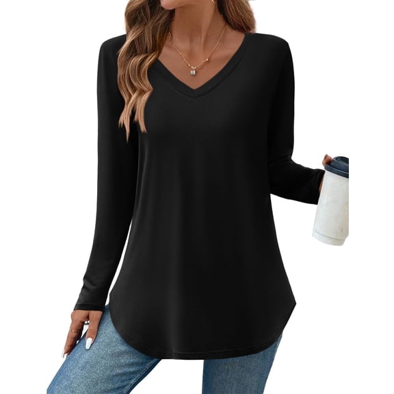 Zeagoo Long Sleeve Tops for Women Solid or Printed Blouse Casual Basic Tunic Spring T-shirt Lightweight