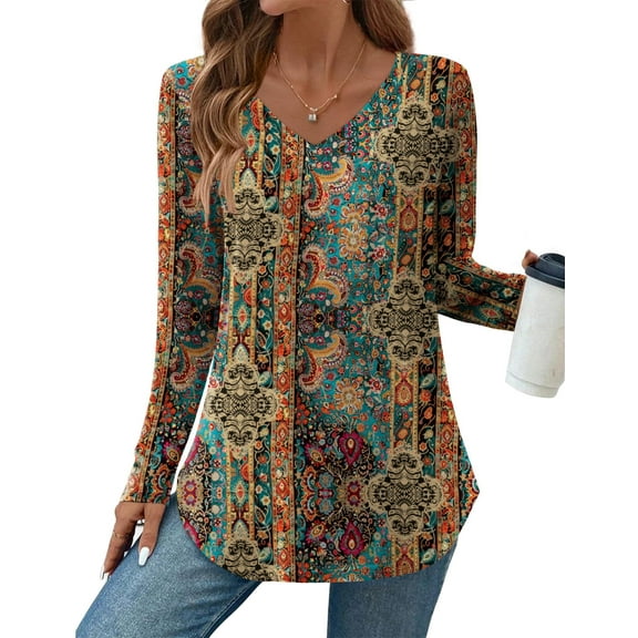 Zeagoo Long Sleeve Tops for Womens Floral Blouse Casual Basic Tunic Tops to Wear with Leggings Shirts