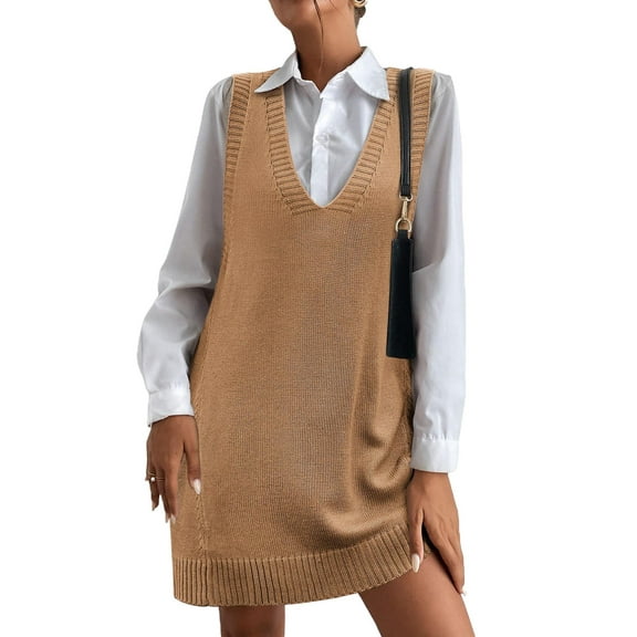 Zeagoo Oversized Sweater Vest for Women V Neck Sleeveless Sweaters Casual Soft Knit Vest Dress with Pockets