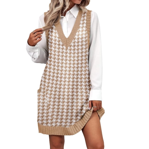 Zeagoo Oversized Sweater Vest for Women V Neck Sleeveless Sweaters Casual Soft Knit Vest Dress with Pockets