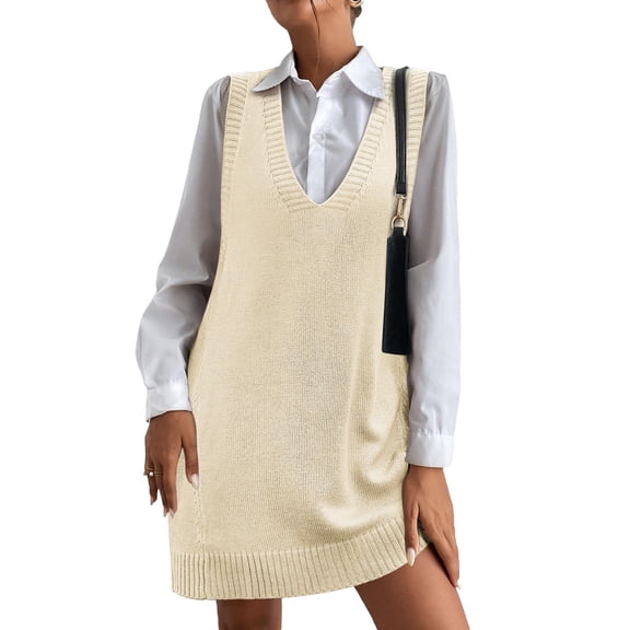 Zeagoo Oversized Sweater Vest for Women V Neck Sleeveless Sweaters Casual Soft Knit Vest Dress with Pockets