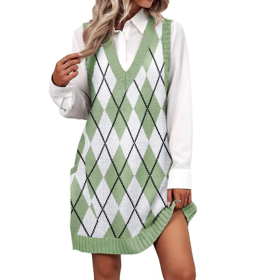 Zeagoo Oversized Sweater Vest for Women V Neck Sleeveless Sweaters Casual Soft Knit Vest Dress with Pockets