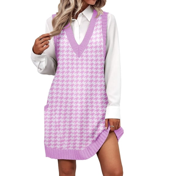 Zeagoo Oversized Sweater Vest for Women V Neck Sleeveless Sweaters Casual Soft Knit Vest Dress with Pockets