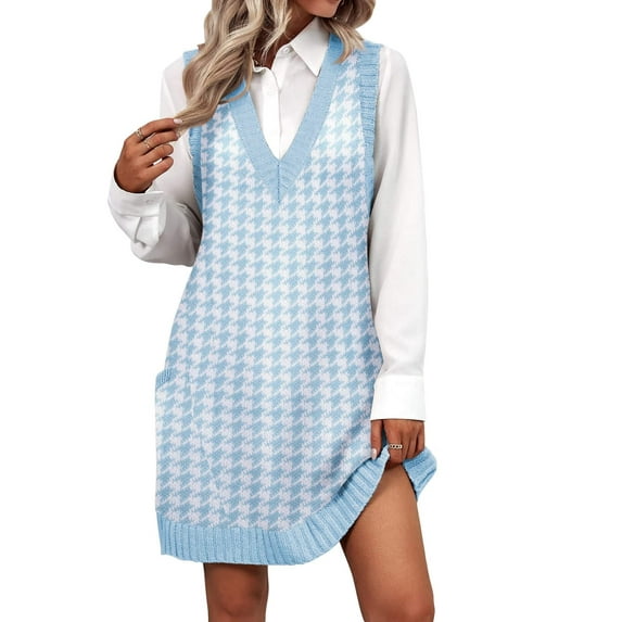 Zeagoo Oversized Sweater Vest for Women V Neck Sleeveless Sweaters Casual Soft Knit Vest Dress with Pockets