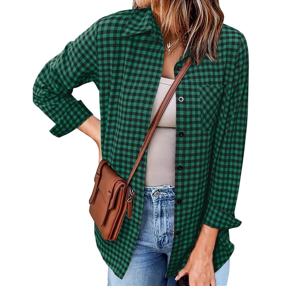 Zeagoo Plaid Shirts for Women Flannel Long Sleeve Shacket Loose Business Casual Blouses Gingham Button Down Shirts for Fall