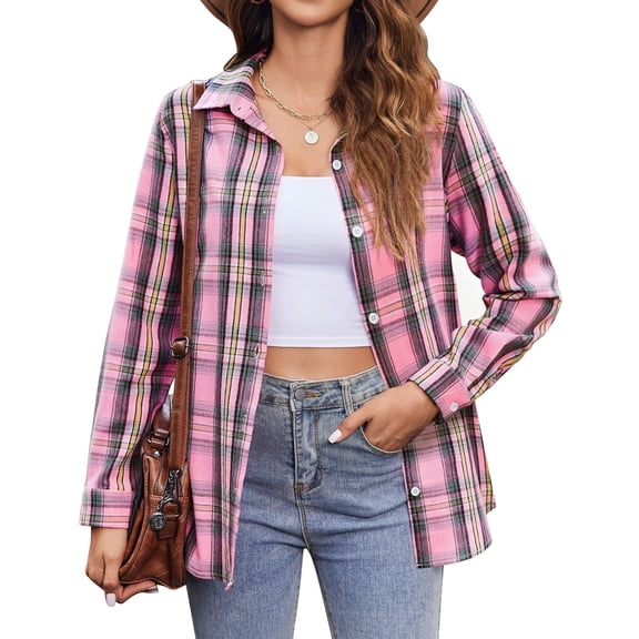 Zeagoo Plaid Shirts for Women Flannel Button Down Shirts Long Sleeve Fashion Causal Classic Work Blouse for Spring Fall