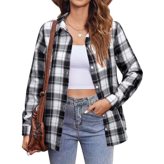 Zeagoo Plaid Shirts for Women Flannel Button Down Shirts Long Sleeve Fashion Causal Classic Work Blouse for Spring Fall