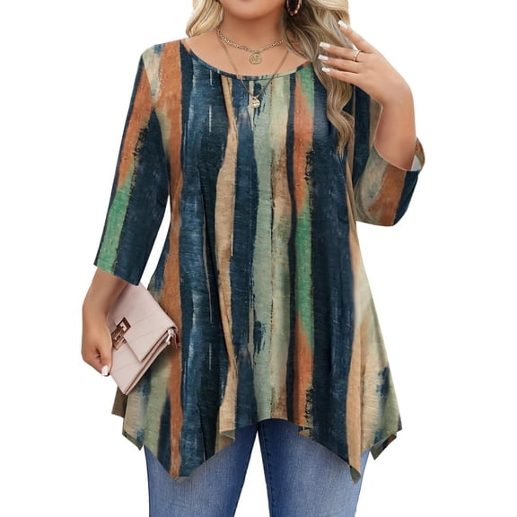 Zeagoo Plus Size Blouses for Women 3/4 Sleeve Shirts Crewneck Tunic Tops Loose Fit Spring Summer Casual Lady Clothes