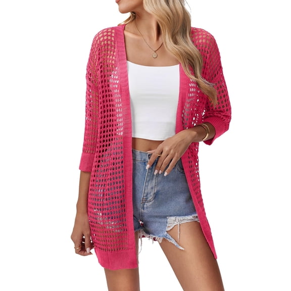 Zeagoo Plus Size Crochet Cardigan Short Sleeve Open Front Lightweight Summer Boho Kimono Cardigans