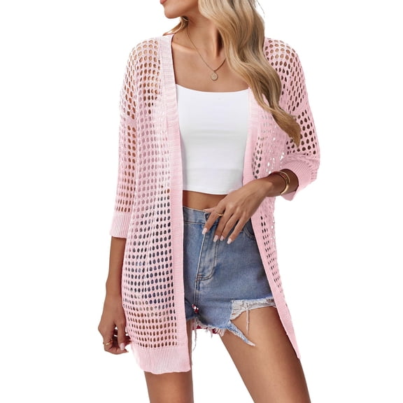 Zeagoo Plus Size Crochet Cardigan Short Sleeve Open Front Lightweight Summer Boho Kimono Cardigans
