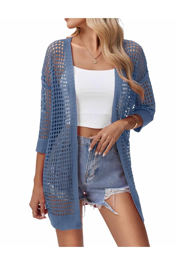 Plus Size Crochet Cardigan Short Sleeve Open Front Lightweight Summer Boho Kimono Cardigans