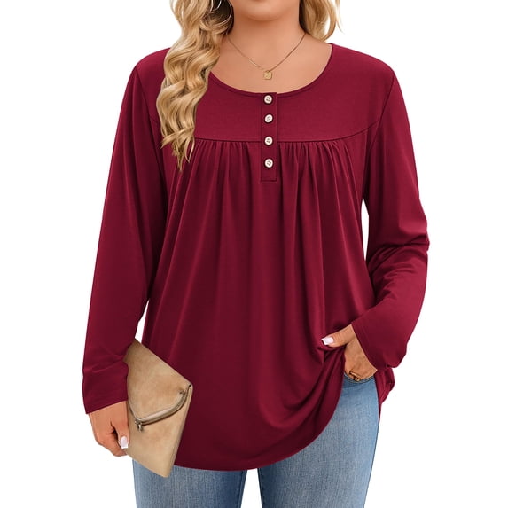 Zeagoo Plus Size Tops for Women Long Sleeve Shirts Crew Neck Casual Loose Tunic Blouse
