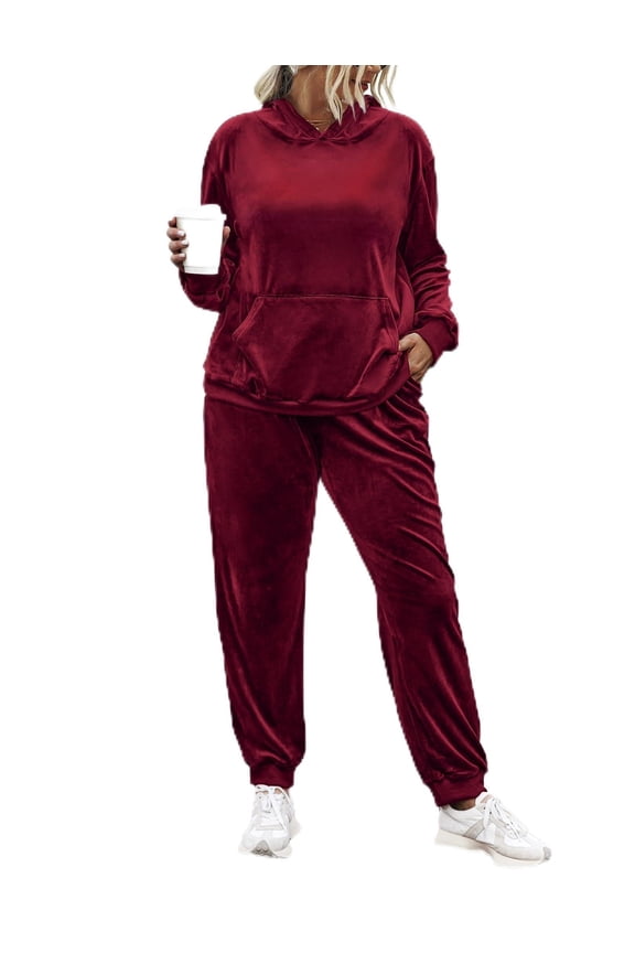 Plus Size Tracksuits Set for Women 2 Piece Sweatsuits Velour Outfits Pullover Hoodie and Sweatpants with Pockets
