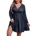 thumbnail image 1 of Zeagoo Plus Size Women's Sequin Glitter Dress Crushed Long Sleeve Sexy V Neck Club Party Pleated Swing Skater Dress, 1 of 7