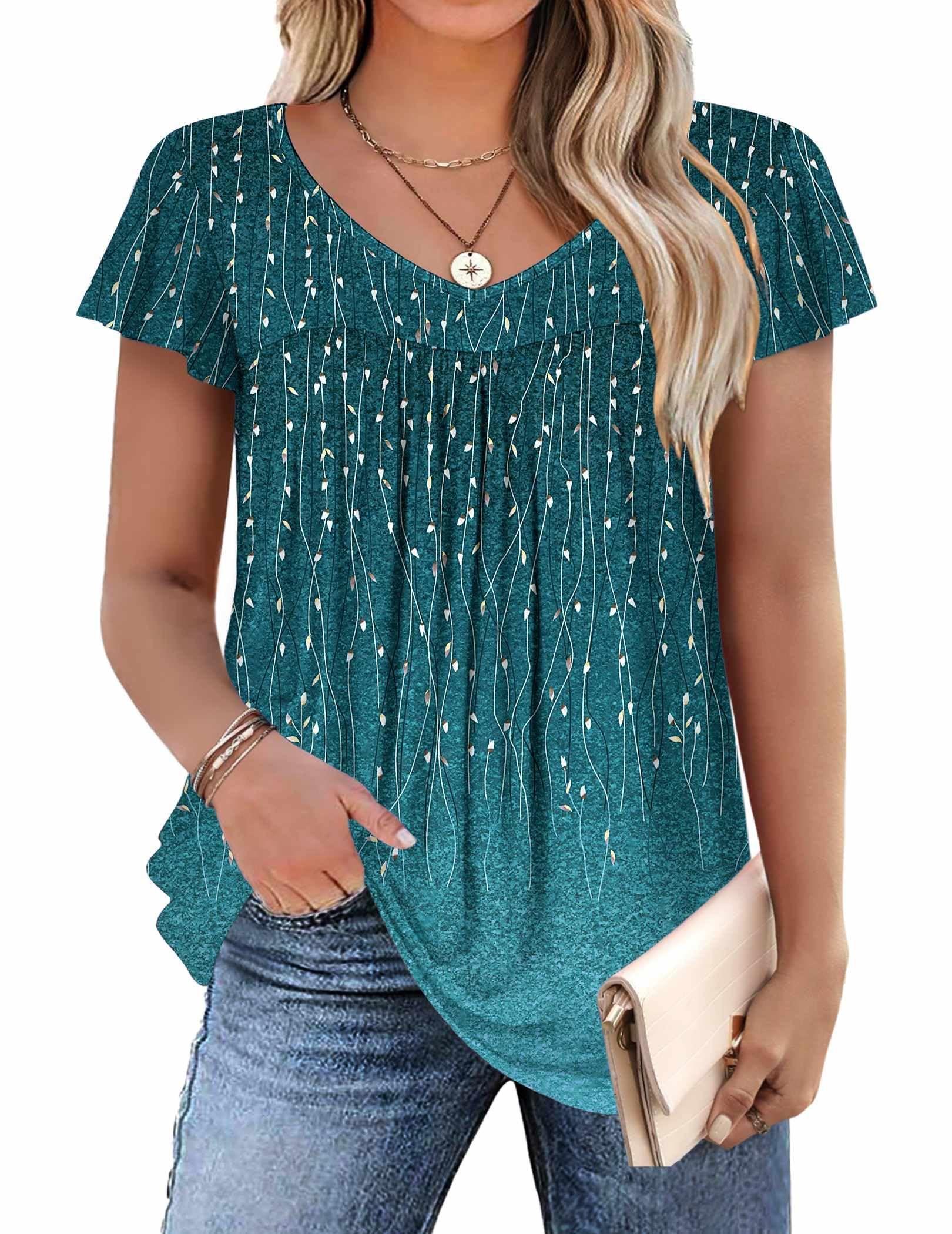 Zeagoo Plus Size Womens Ruffle Sleeve Tunic Tops V Neck Summer Shirts ...